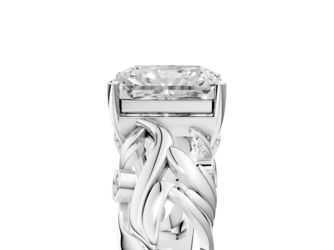 White gold Radiant Solitaire Diamond Leaf Vine Band with Prong Setting_82