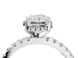 Silver 1.50 Carat E VS1 Radiant Solitaire Diamond Pavé Band with Four-Prong Setting