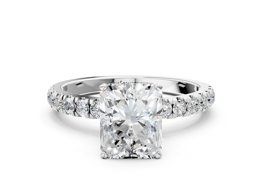 White gold Radiant Solitaire Diamond Pavé Band with Four-Prong Setting_66