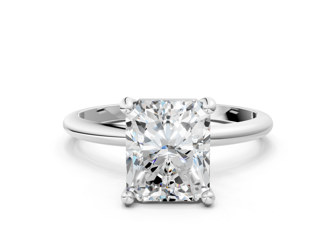 White gold Radiant Solitaire Diamond Ring with 4-Prong Setting on a Classic Band_3