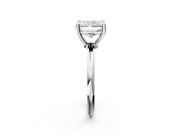 White gold Radiant Solitaire Diamond Ring with 4-Prong Setting on a Classic Band
