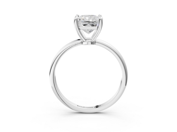 White gold Radiant Solitaire Diamond Ring with 4-Prong Setting on a Classic Band