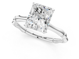 White gold Radiant Solitaire Diamond Ring with Bamboo Band and Four-Prong Setting_68