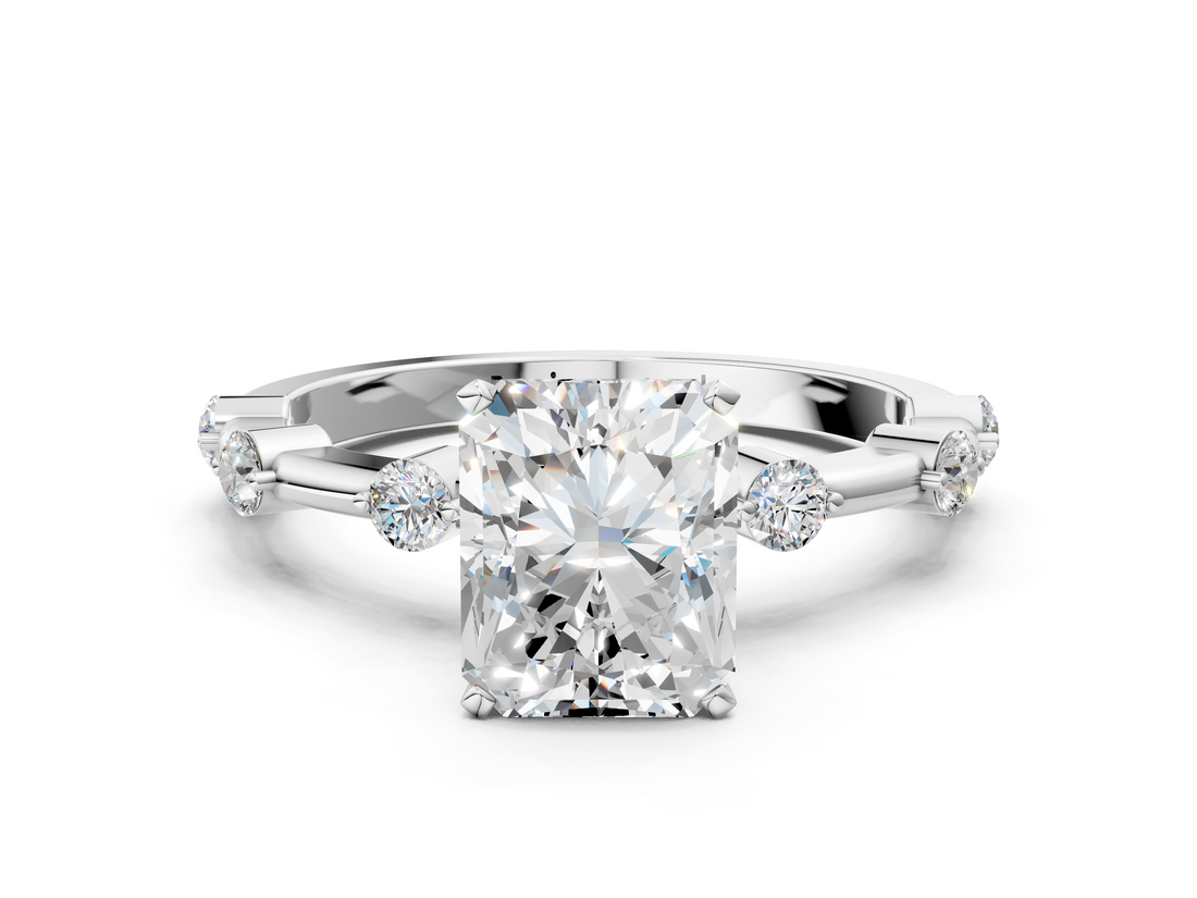 White gold Radiant Solitaire Diamond Ring with Bezel Set Side Stones and Prong Setting_53