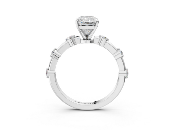White gold Radiant Solitaire Diamond Ring with Bezel Set Side Stones and Prong Setting