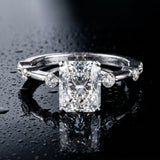 White gold Radiant Solitaire Diamond Ring with Bezel Set Side Stones and Prong Setting_72