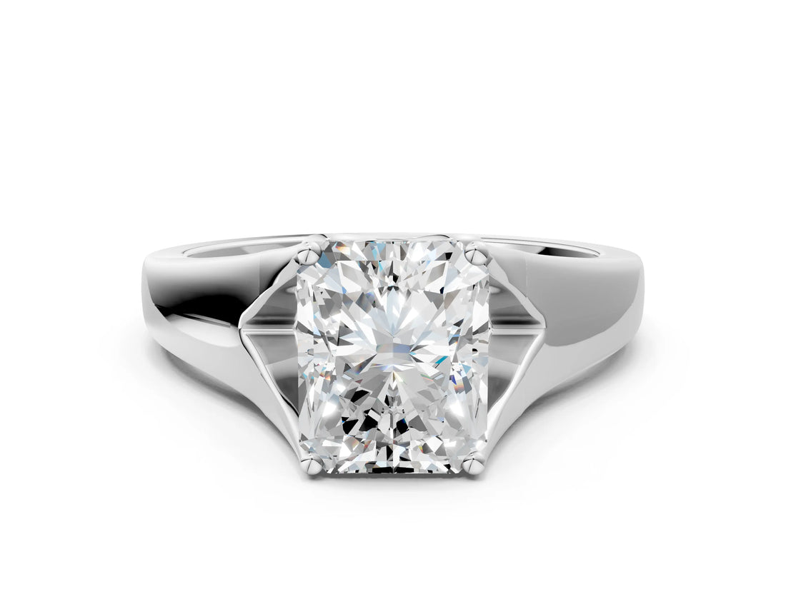 White gold Radiant Solitaire Diamond Ring with Cathedral Band and Four-Prong Setting_64