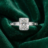 White gold Radiant Solitaire Diamond Ring with Channel-Set Baguette Band and Four-Prong Setting_16