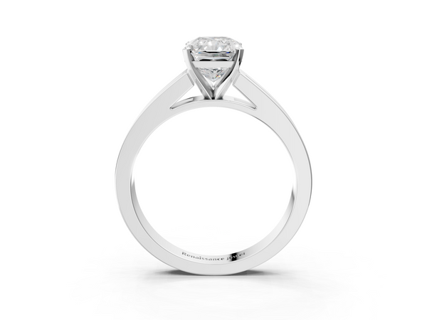 White gold Radiant Solitaire Diamond Ring with Channel-Set Band and Four-Prong Setting