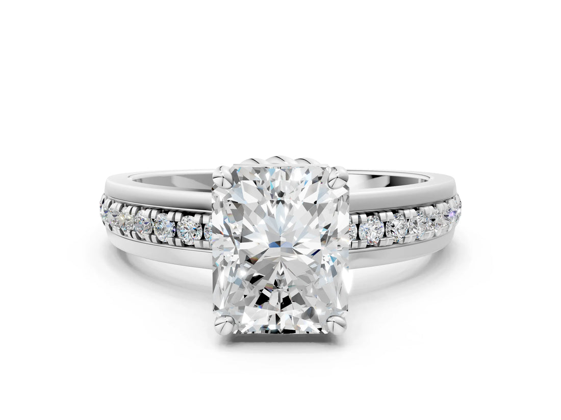 White gold Radiant Solitaire Diamond Ring with Channel Set Band and Six-Prong Setting_48