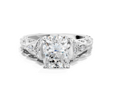 White gold Radiant Solitaire Diamond Ring with Filigree Band and Four-Prong Setting_89