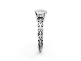 White gold Radiant Solitaire Diamond Ring with Filigree Band and Four-Prong Setting_91