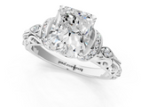 White gold Radiant Solitaire Diamond Ring with Filigree Band and Four-Prong Setting_92