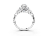 White gold Radiant Solitaire Diamond Ring with Filigree Band and Four-Prong Setting_93