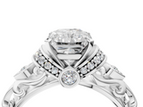 White gold Radiant Solitaire Diamond Ring with Filigree Band and Four-Prong Setting_94