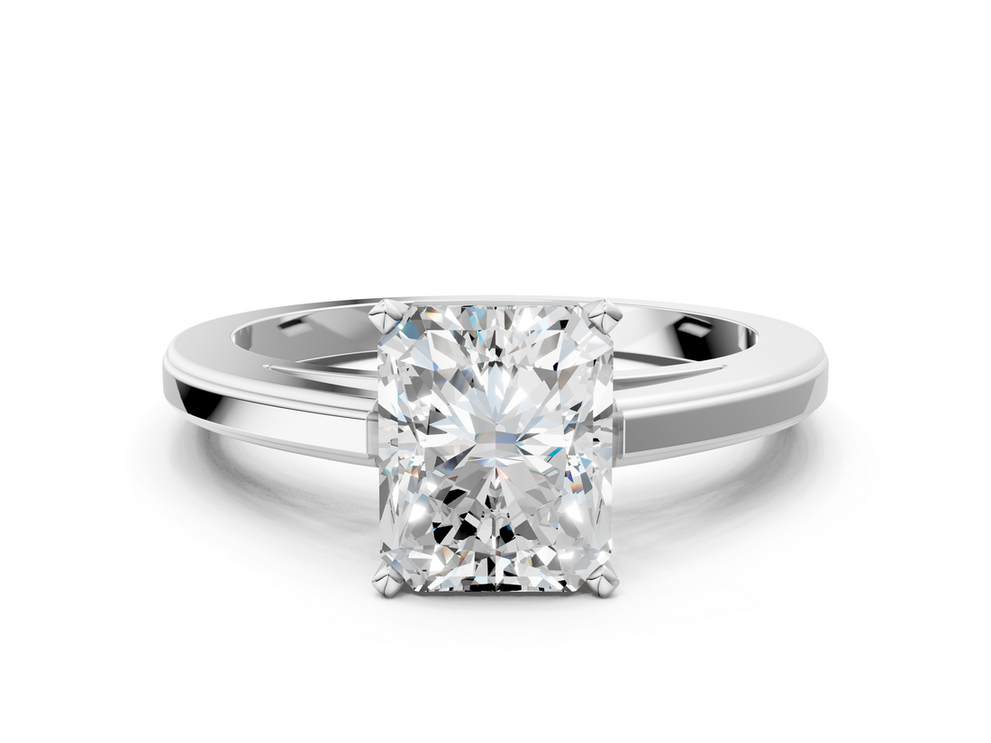 White gold Radiant Solitaire Diamond Ring with Four-Prong Setting and Classic Band_35