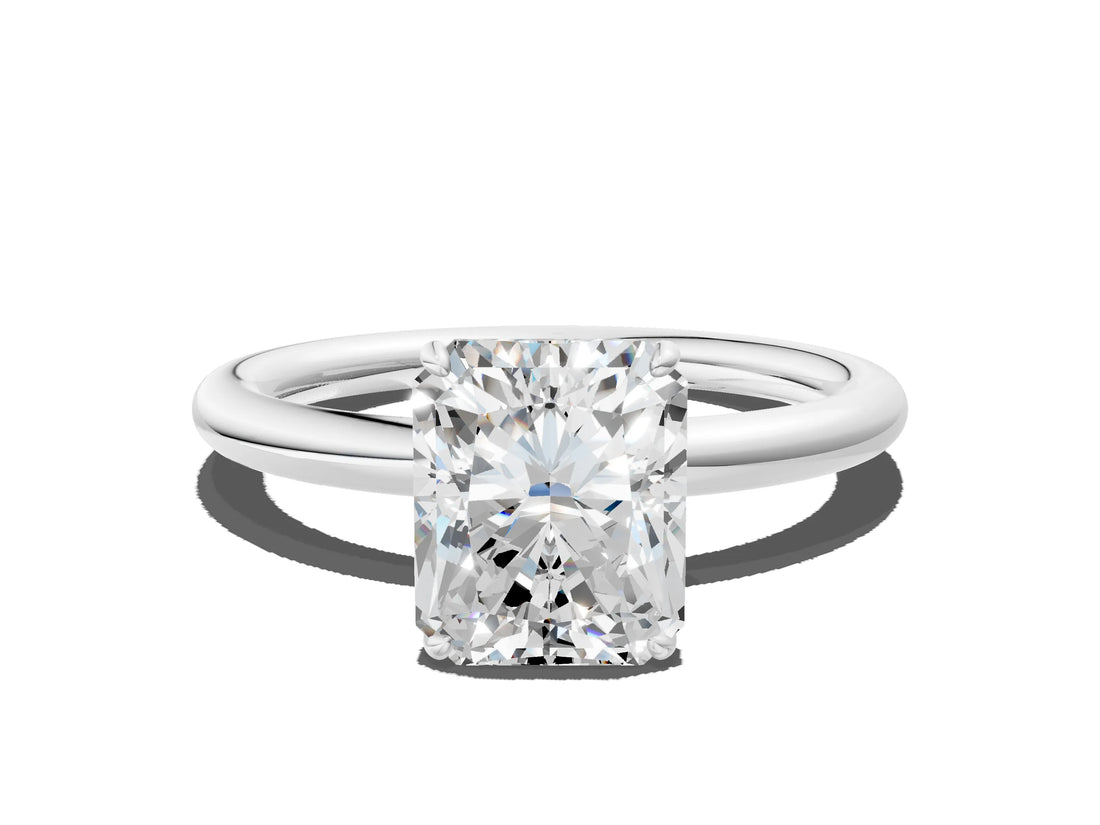 White gold Radiant Solitaire Diamond Ring with Four-Prong Setting on a Plain Band_20