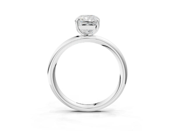 White gold Radiant Solitaire Diamond Ring with Four-Prong Setting on a Plain Band