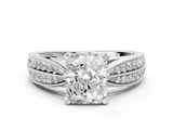 White gold Radiant Solitaire Diamond Ring with Milgrain Pavé Band and Four-Prong Setting_20