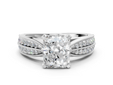 White gold Radiant Solitaire Diamond Ring with Milgrain Pavé Band and Four-Prong Setting_26