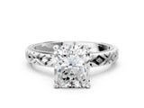 White gold Radiant Solitaire Diamond Ring with Milgrain and Black Enamel X Pattern Band_239