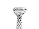 White gold Radiant Solitaire Diamond Ring with Milgrain and Black Enamel X Pattern Band_244