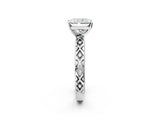 White gold Radiant Solitaire Diamond Ring with Milgrain and Black Enamel X Pattern Band_245