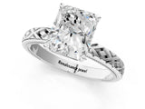 White gold Radiant Solitaire Diamond Ring with Milgrain and Black Enamel X Pattern Band_247