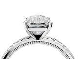 White gold Radiant Solitaire Diamond Ring with Milgrain and Black Enamel X Pattern Band_247