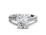 White gold Radiant Solitaire Diamond Ring with Pavé Band and Four-Prong Setting_114