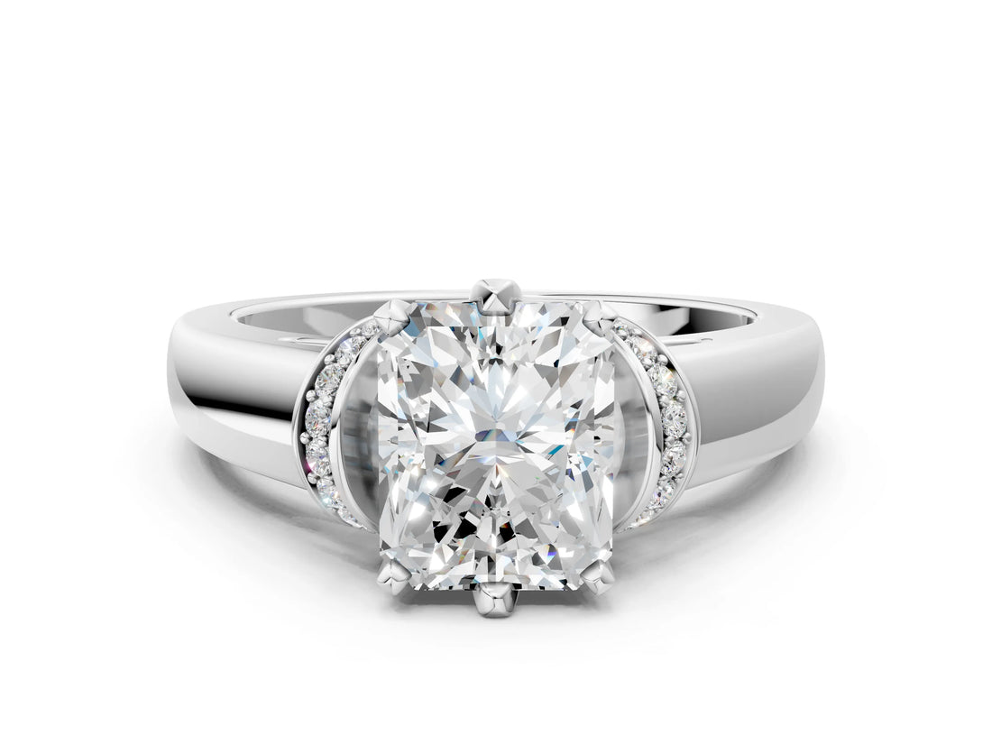 White gold Radiant Solitaire Diamond Ring with Pave Band and Six-Prong Setting_51