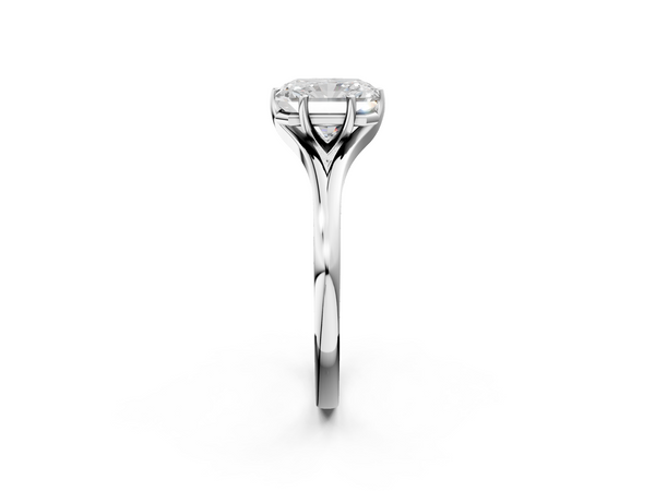 White gold Radiant Solitaire Diamond Ring with Six-Prong Setting and Tapered Band