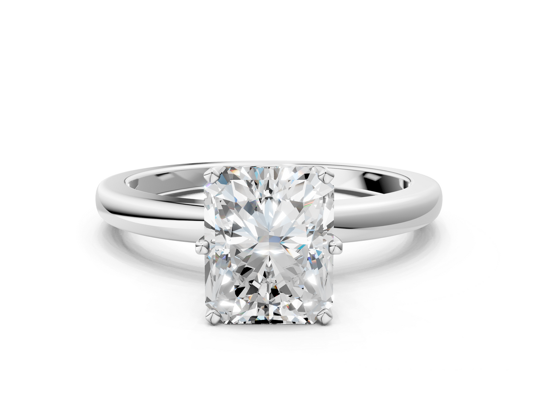 White gold Radiant Solitaire Diamond Ring with Six-Prong Setting on a Classic Band_3