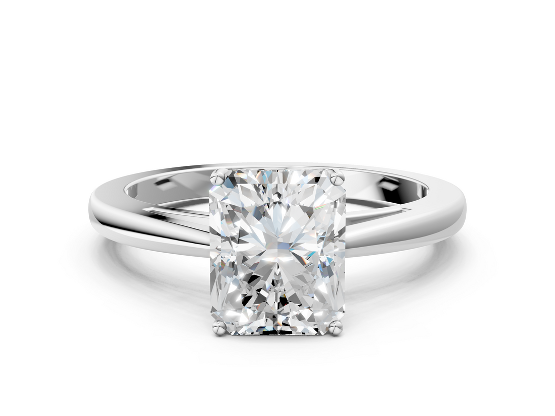 White gold Radiant Solitaire Diamond Ring with Split Shank and Four-Prong Setting_20