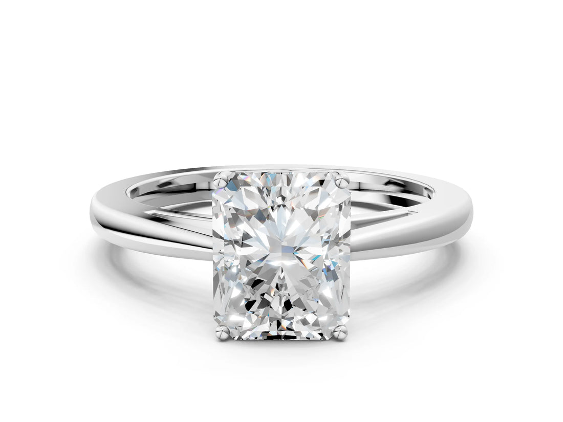 White gold Radiant Solitaire Diamond Ring with Split Shank and Four-Prong Setting_24