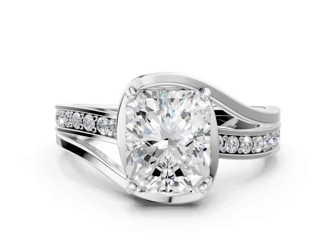 White gold Radiant Solitaire Diamond Ring with Split Shank and Prong Setting_149
