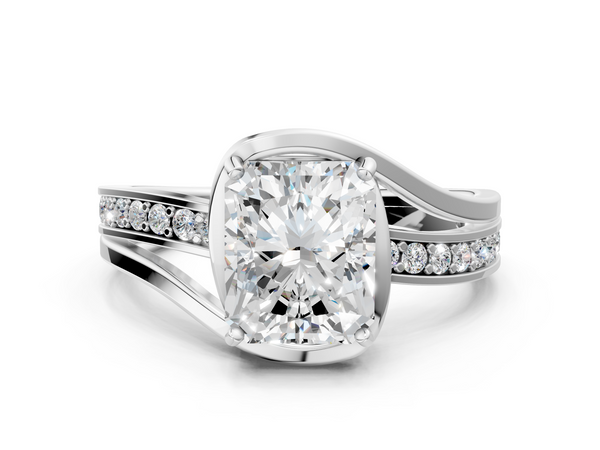 Sterling Silver Radiant Cut Bypass Split Shank Engagement Ring Setting with Channel Set Accents