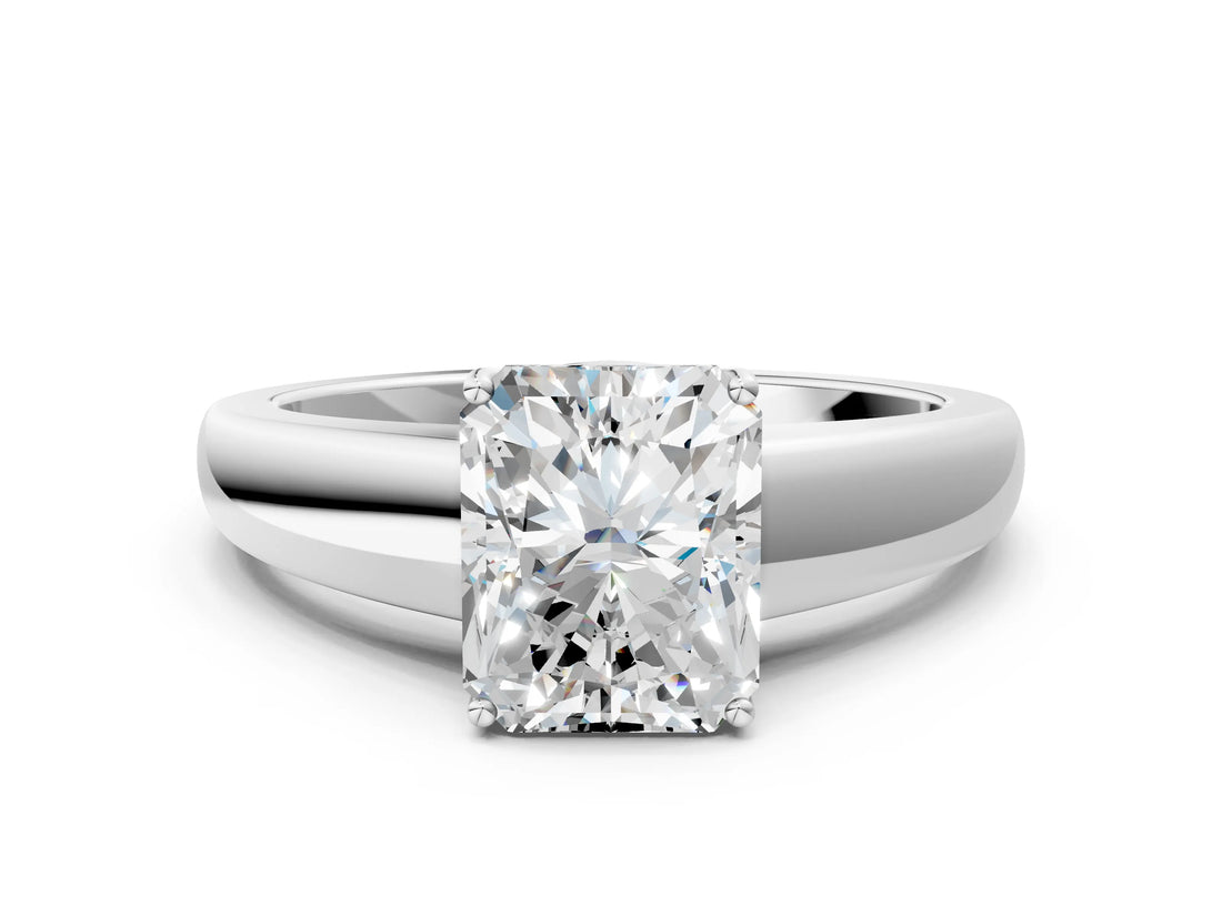 White gold Radiant Solitaire Diamond Ring with Tapered Band and Four-Prong Setting_43