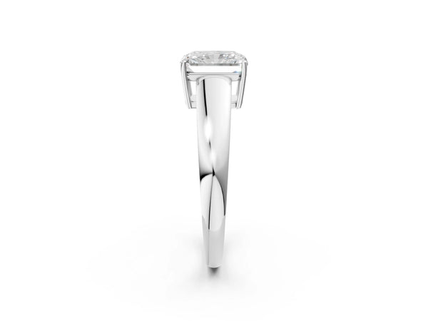 White gold Radiant Solitaire Diamond Ring with Tapered Band and Four-Prong Setting
