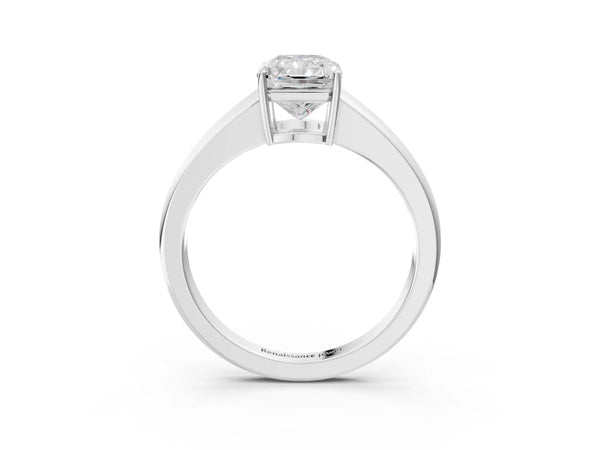 White gold Radiant Solitaire Diamond Ring with Tapered Band and Four-Prong Setting
