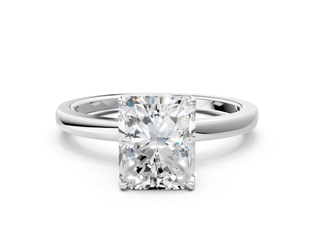White gold Radiant Solitaire Diamond Ring with Thin Band and Four-Prong Setting_3