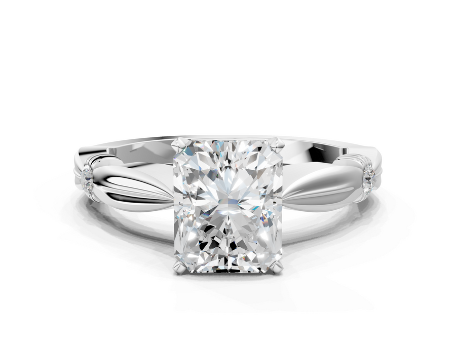 White gold Radiant Solitaire Diamond Twisted Band with Four-Prong Setting