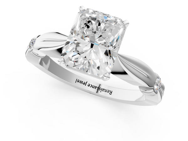 White gold Radiant Solitaire Diamond Twisted Band with Four-Prong Setting