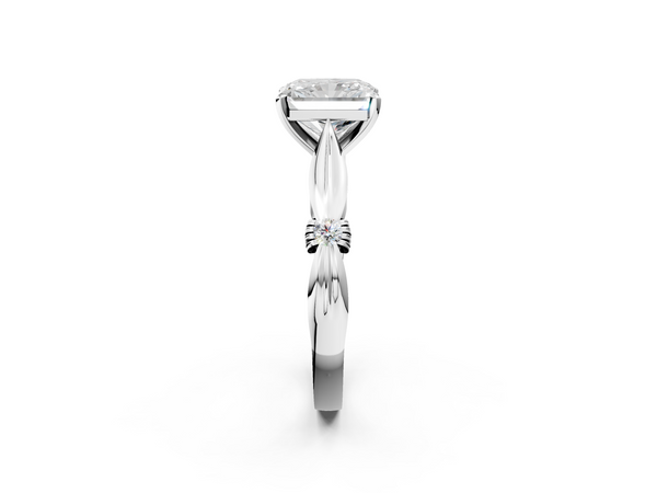 White gold Radiant Solitaire Diamond Twisted Band with Four-Prong Setting