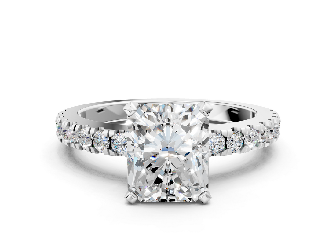 White gold Radiant Solitaire Diamond with Pavé Band and Four-Prong Setting_113