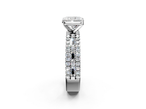 Silver 0.48 Carat D VVS2 Radiant Diamond Solitaire Ring with Pavé and Channel Set Band