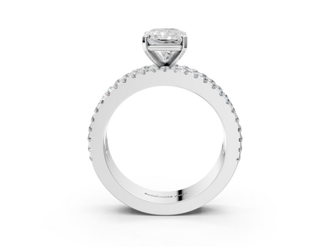 Silver 0.48 Carat D VVS2 Radiant Diamond Solitaire Ring with Pavé and Channel Set Band