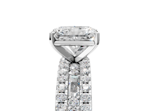 Silver 0.48 Carat D VVS2 Radiant Diamond Solitaire Ring with Pavé and Channel Set Band