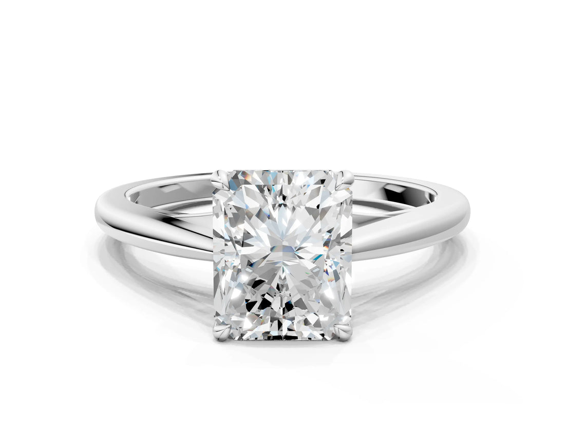 White gold Radiant Solitaire Engagement Ring with Four-Prong Setting and Classic Band 1