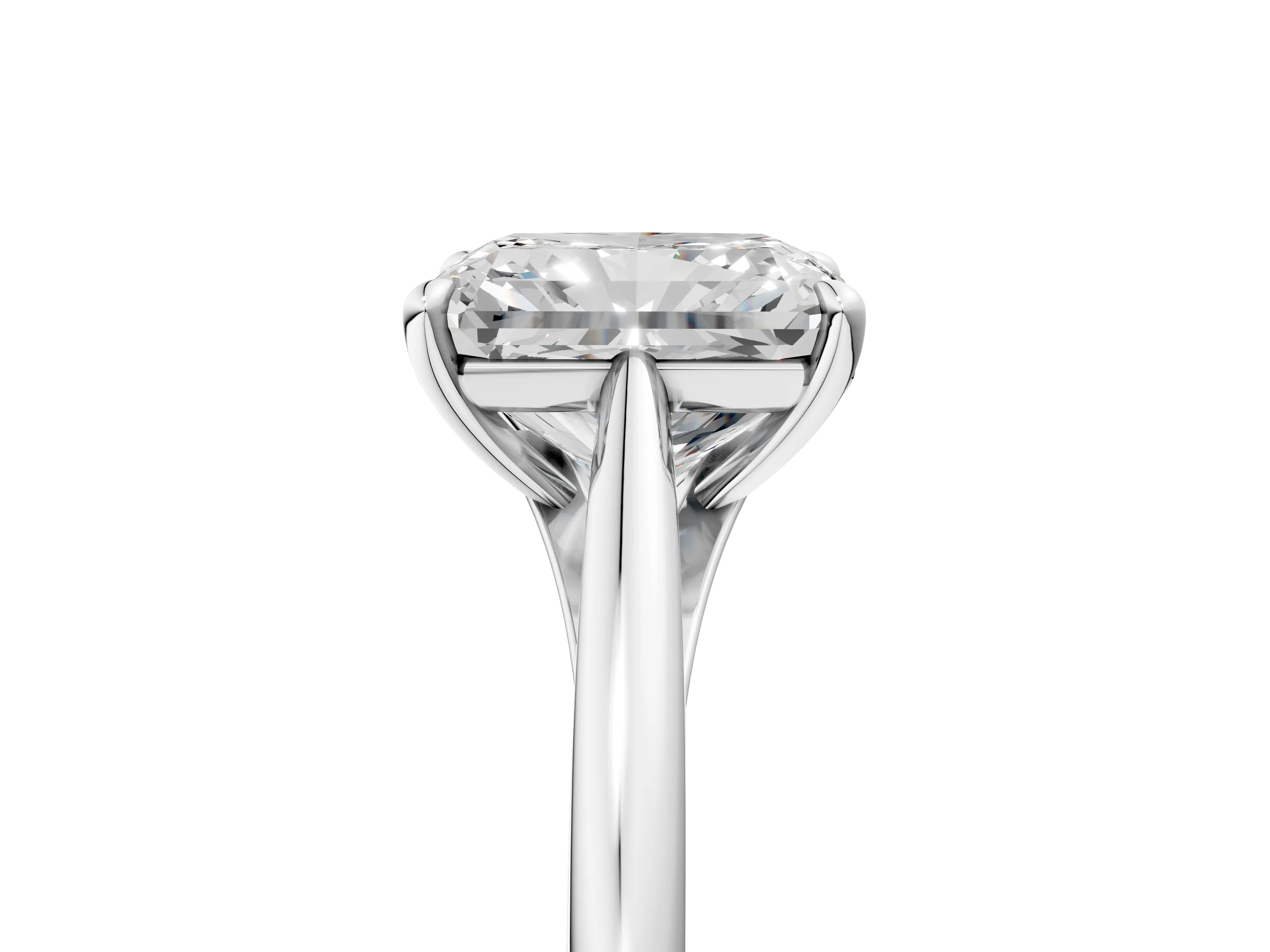 White gold Radiant Solitaire Engagement Ring with Four-Prong Setting and Classic Band